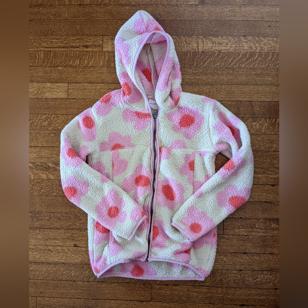 Hanna Andersson Floral Pink Cream Marshmallow Fleece Coat Jacket
